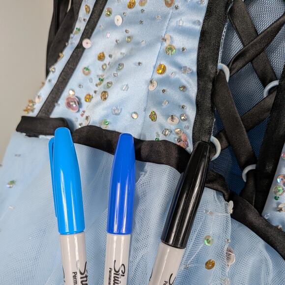 Vintage Prom Dress 2 Blue Maxi Ball Gown Y2K Fairy Princess Goth Corset Bead - Picture 9 of 16